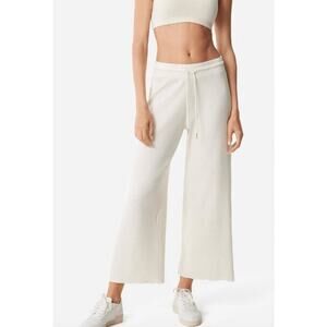 MATE the Label Waffle Knit Wide Leg Cropped Drawstring Pant in Ivory Size Medium